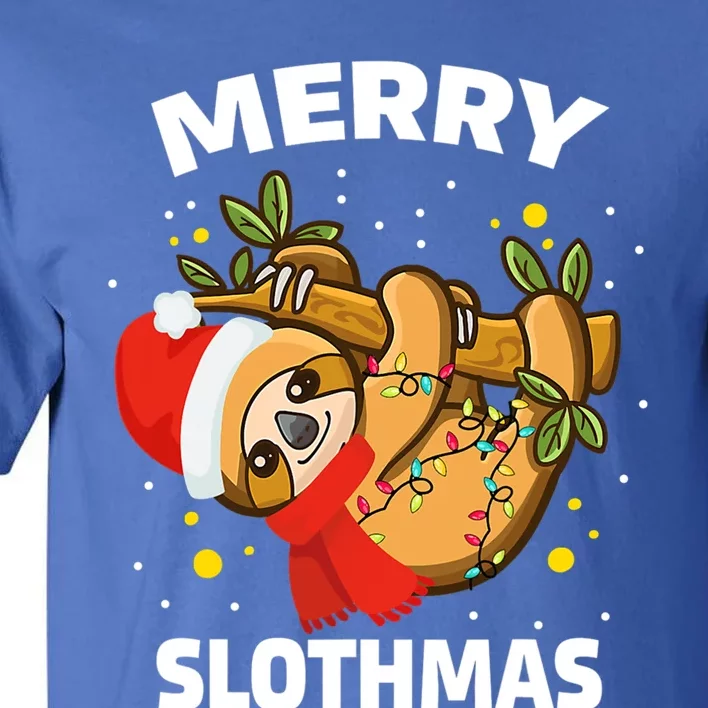 Merry Slothmas Christmas Lights Pajama For Sloth Lovers Funny Gift Tall T-Shirt