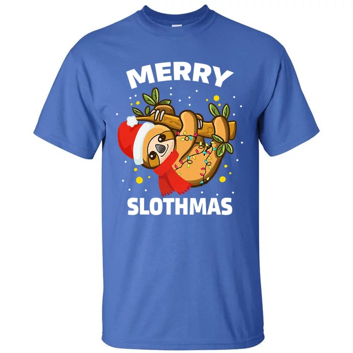 Merry Slothmas Christmas Lights Pajama For Sloth Lovers Funny Gift Tall T-Shirt