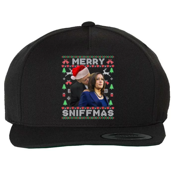 Merry Sniffmas Christmas Anti Biden Ugly Christmas Sweater Wool Snapback Cap