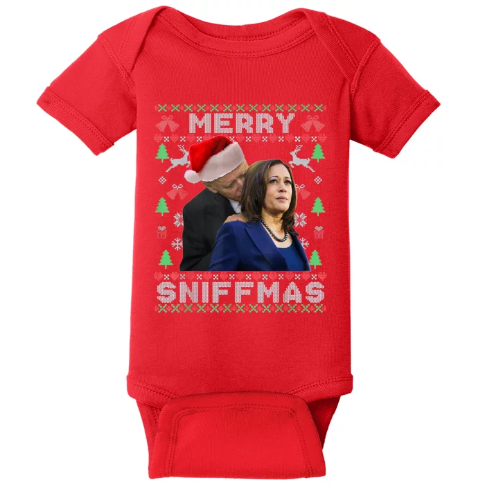 Merry Sniffmas Christmas Anti Biden Ugly Christmas Sweater Baby Bodysuit