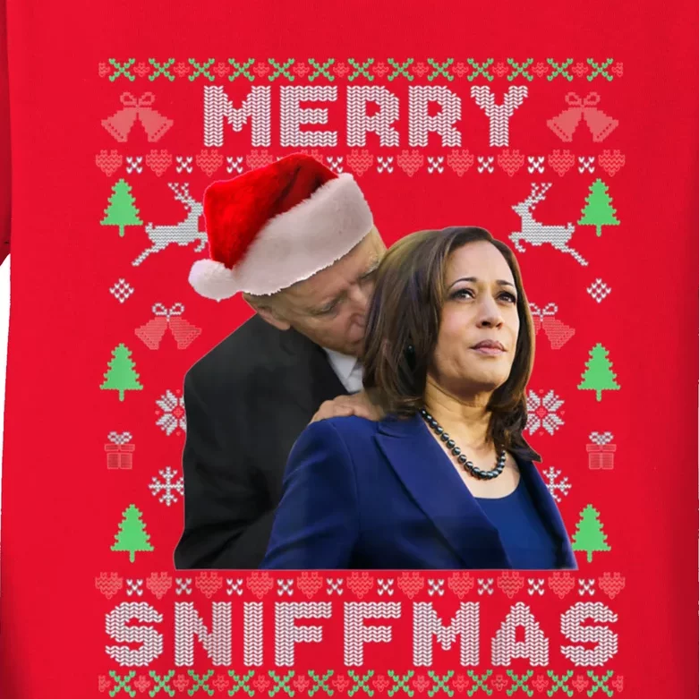 Merry Sniffmas Christmas Anti Biden Ugly Christmas Sweater Kids Long Sleeve Shirt