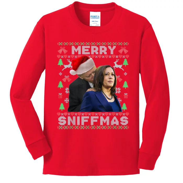 Merry Sniffmas Christmas Anti Biden Ugly Christmas Sweater Kids Long Sleeve Shirt