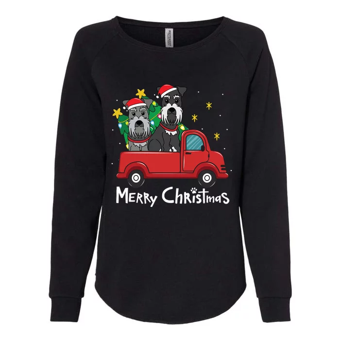 Miniature Schnauzer Christmas Truck Tree Mom Dad Xmas Gift Womens California Wash Sweatshirt