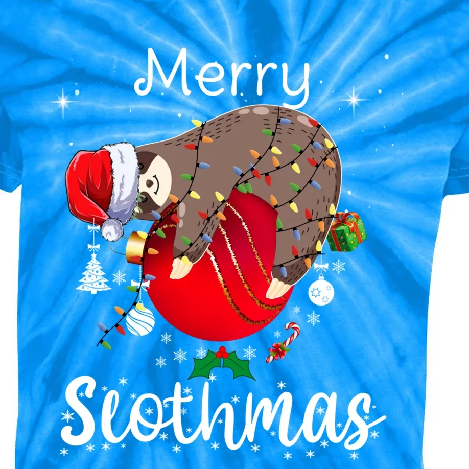 Merry Slothmas Christmas Pajama For Sloth Lovers Gift Kids Tie-Dye T-Shirt