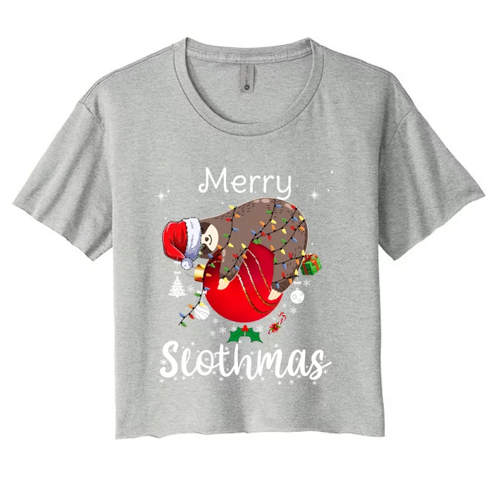 Merry Slothmas Christmas Pajama For Sloth Lovers Gift Women's Crop Top Tee