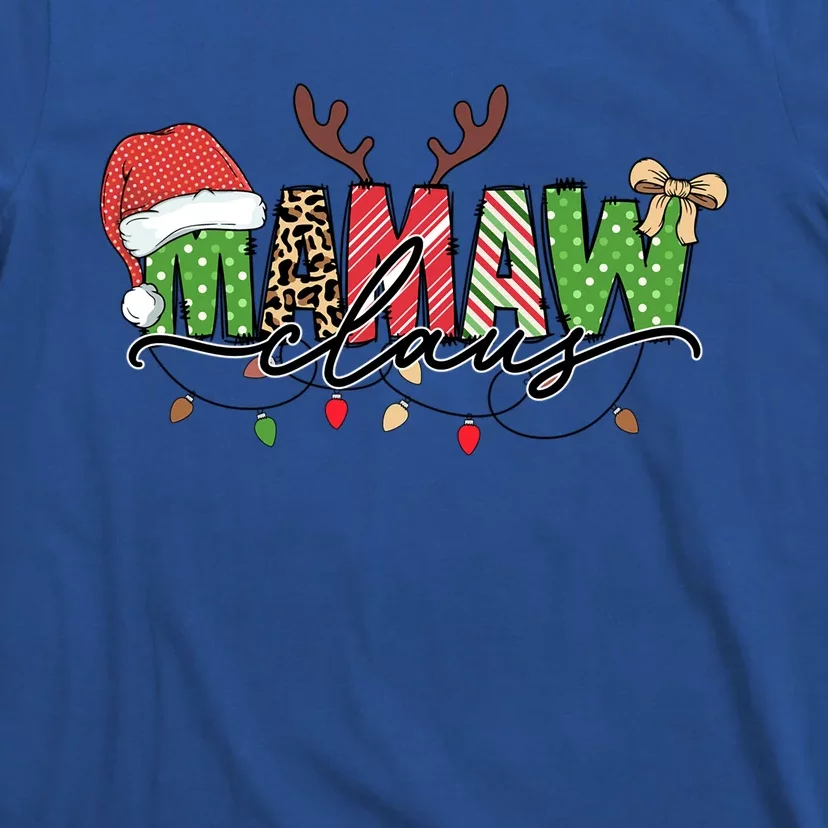 Mamaw Santa Claus Christmas Lights Pajama Family Matching Gift T-Shirt