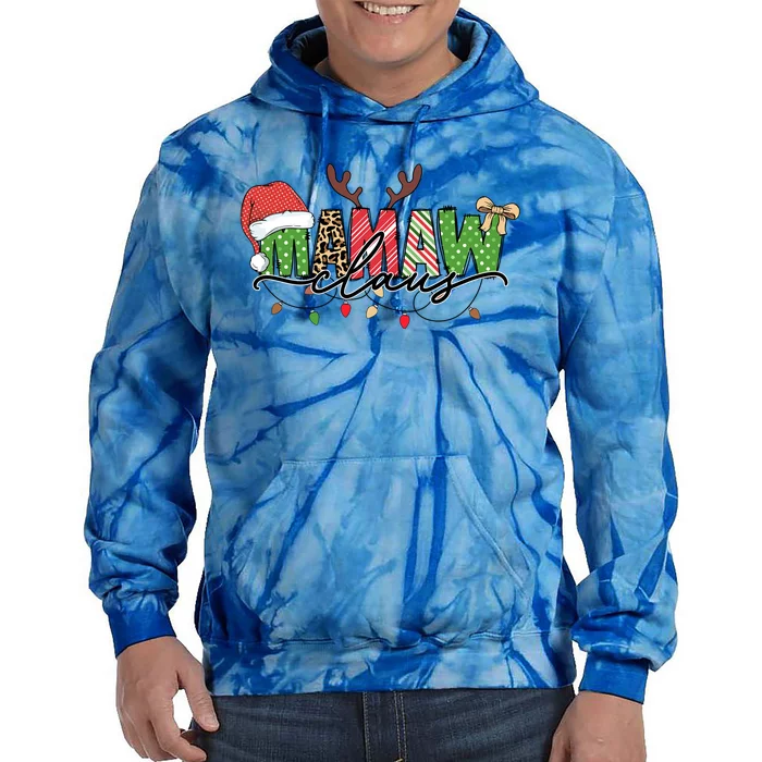 Mamaw Santa Claus Christmas Lights Pajama Family Matching Gift Tie Dye Hoodie