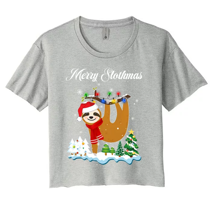 Merry Slothmas Christmas Pajama For Sloth Lovers Great Gift Women's Crop Top Tee