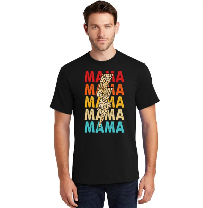 Mama Stacked Distressed Cheetah Leopard Lightning Bolt Mom Tall T-Shirt