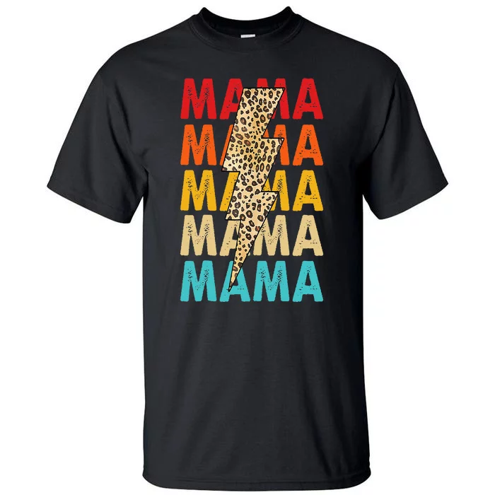 Mama Stacked Distressed Cheetah Leopard Lightning Bolt Mom Tall T-Shirt