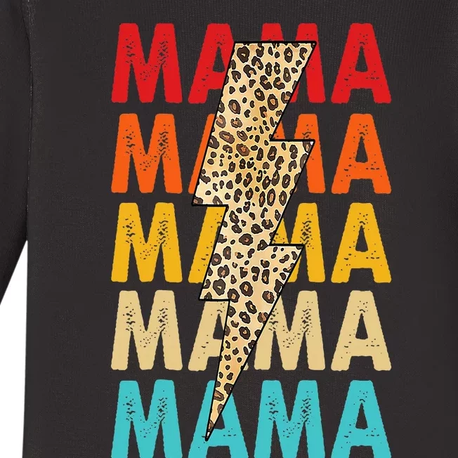 Mama Stacked Distressed Cheetah Leopard Lightning Bolt Mom Baby Long Sleeve Bodysuit