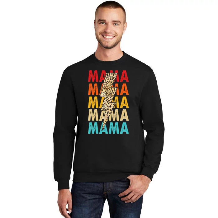 Mama Stacked Distressed Cheetah Leopard Lightning Bolt Mom Tall Sweatshirt