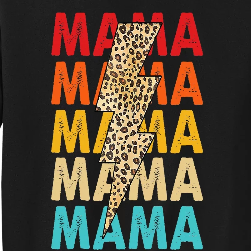 Mama Stacked Distressed Cheetah Leopard Lightning Bolt Mom Tall Sweatshirt