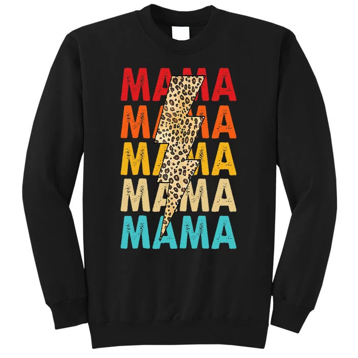 Mama Stacked Distressed Cheetah Leopard Lightning Bolt Mom Tall Sweatshirt