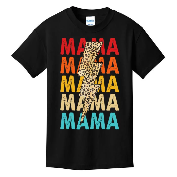 Mama Stacked Distressed Cheetah Leopard Lightning Bolt Mom Kids T-Shirt