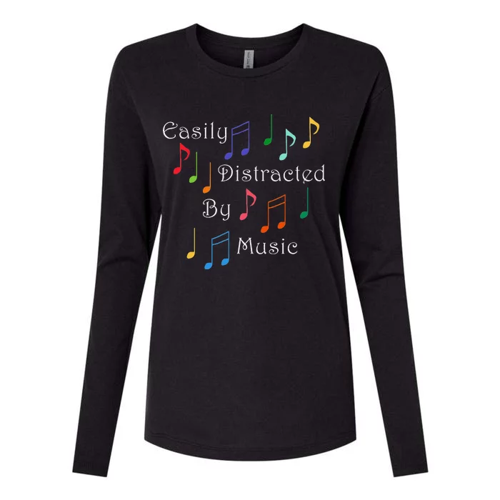 Musician Singer Distracted By Music Notes Art Womens Cotton Relaxed Long Sleeve T-Shirt