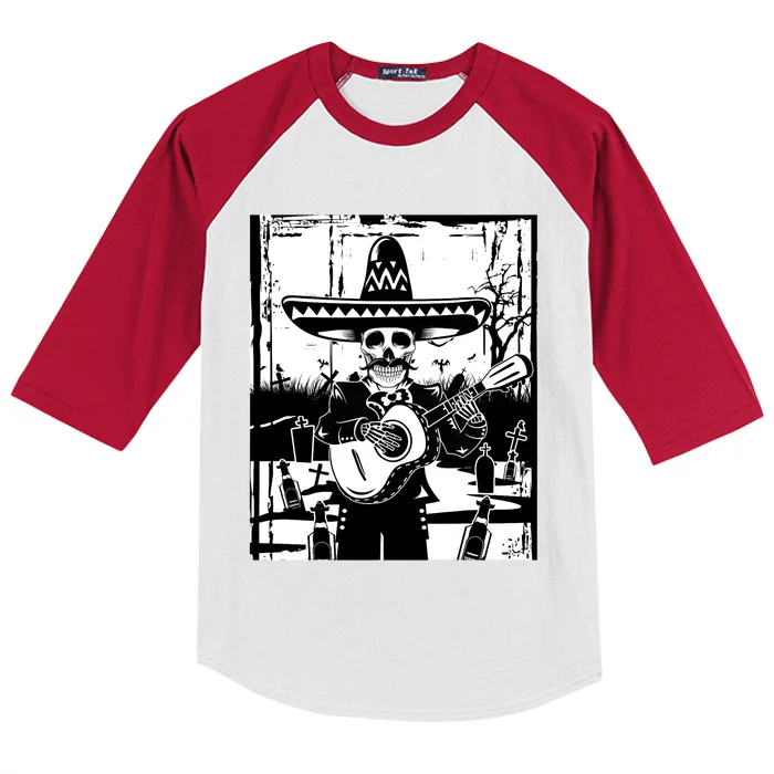 Mariachi Skeleton Dia De Los Muertos Tequila Kids Colorblock Raglan Jersey