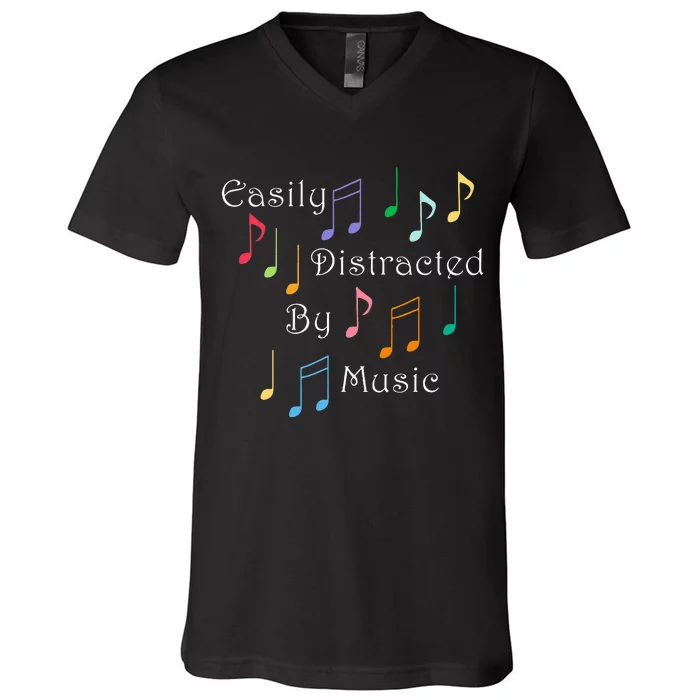 Musician Singer Distracted By Music Notes Art V-Neck T-Shirt