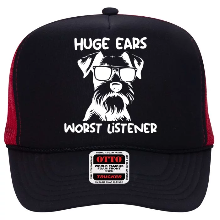 Miniature Schnauzer Dog Huge Ears Worst Listener High Crown Mesh Trucker Hat