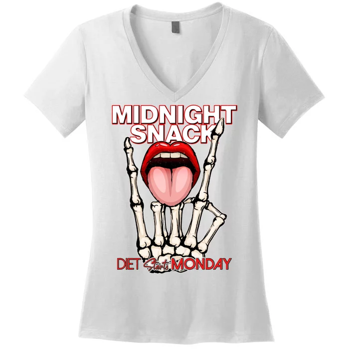 Midnight Snack Diet Starts Monday Women's V-Neck T-Shirt