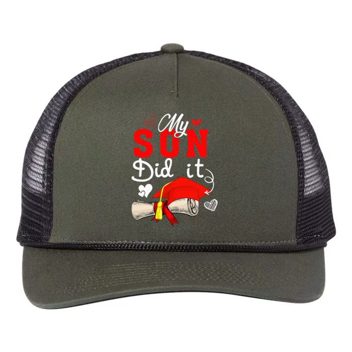 My Son Did It Cute Graduate Cap Proud Son Graduation Retro Rope Trucker Hat Cap