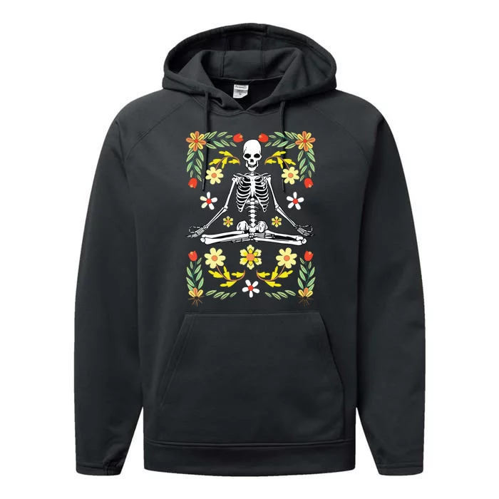 Meditating Skeleton Dia De Los Muertos Mexican Day Of Dead Performance Fleece Hoodie