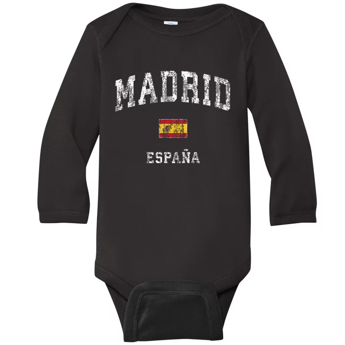 Madrid Spain Espana Vintage Athletic Sports Baby Long Sleeve Bodysuit