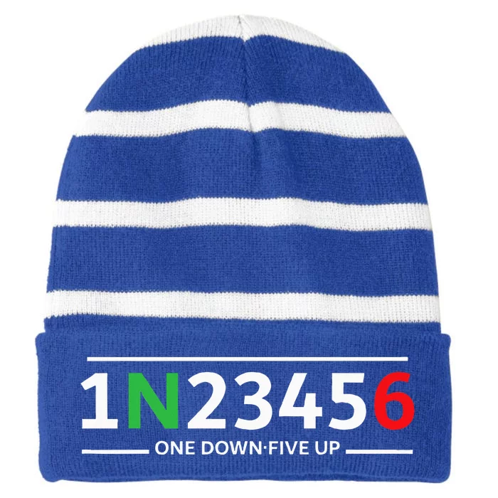 Motorcycle Shift Funny Biker Motorcyclist One Down Five Up Striped Beanie with Solid Band