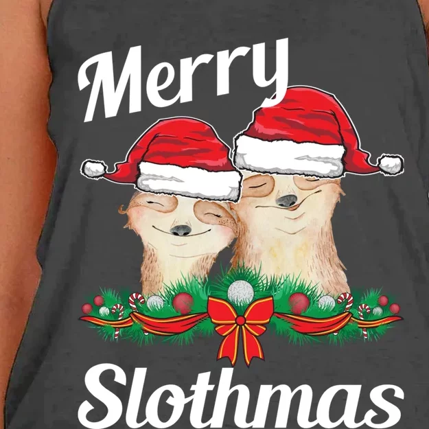 Merry Slothmas Funny Christmas Sloth Lover Pajama Family Funny Gift Women's Knotted Racerback Tank