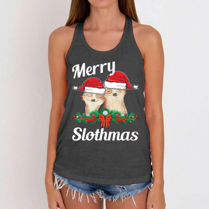 Merry Slothmas Funny Christmas Sloth Lover Pajama Family Funny Gift Women's Knotted Racerback Tank