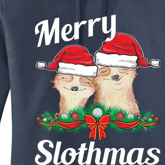 Merry Slothmas Funny Christmas Sloth Lover Pajama Family Funny Gift Women's Pullover Hoodie