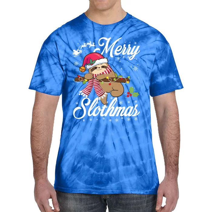 Merry Slothmas Funny Christmas Sloth Pajama Fun Xmas Gift Tie-Dye T-Shirt