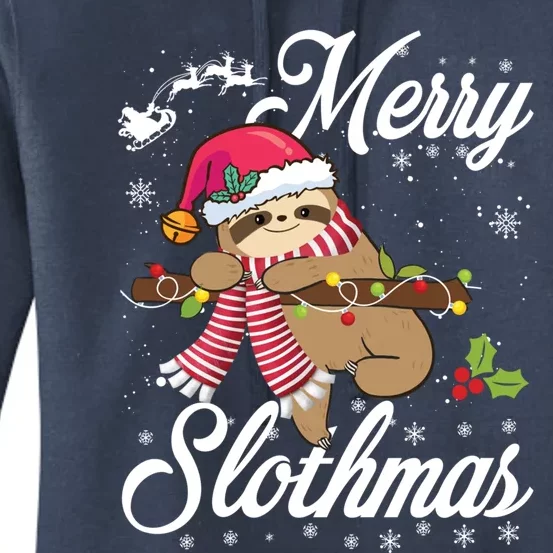 Merry Slothmas Funny Christmas Sloth Pajama Fun Xmas Gift Women's Pullover Hoodie