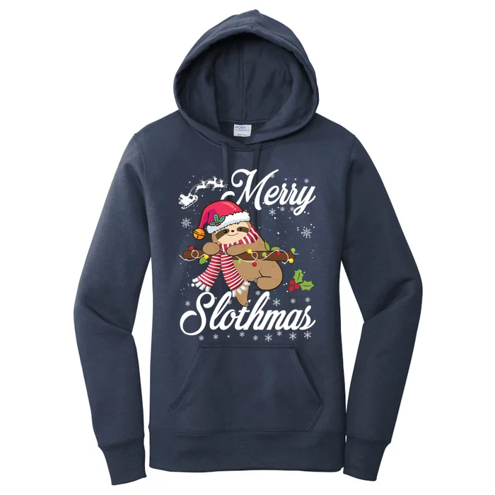 Merry Slothmas Funny Christmas Sloth Pajama Fun Xmas Gift Women's Pullover Hoodie