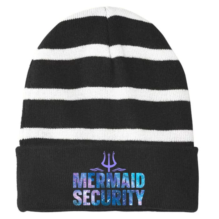 Mermaid Security Funny Dad Mermaid Family Mermaid Squad Striped Beanie with Solid Band