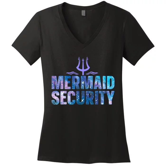 Mermaid Security Funny Dad Mermaid Family Mermaid Squad Women's V-Neck T-Shirt