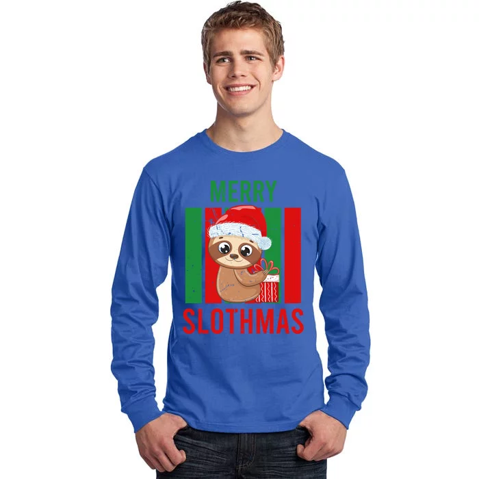 Merry Slothmas Funny Christmas Sloth Pajama Fun Xmas Funny Gift Tall Long Sleeve T-Shirt