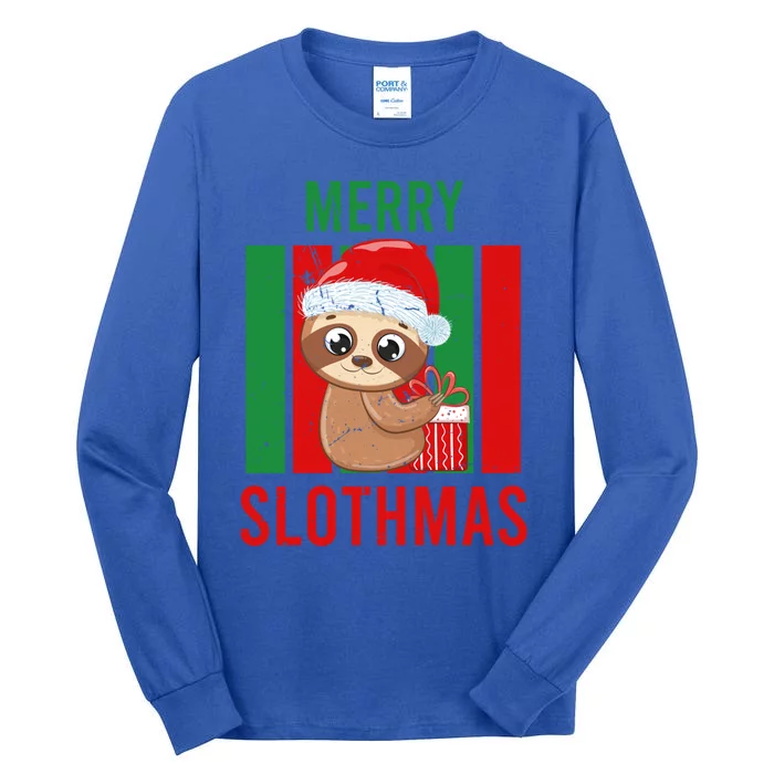 Merry Slothmas Funny Christmas Sloth Pajama Fun Xmas Funny Gift Tall Long Sleeve T-Shirt