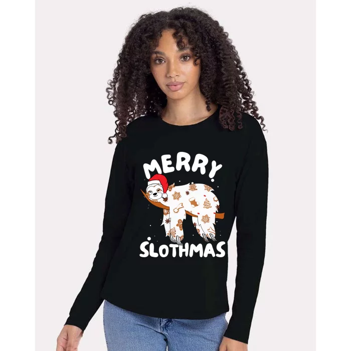 Merry Slothmas Funny Christmas Sloth Gift Womens Cotton Relaxed Long Sleeve T-Shirt