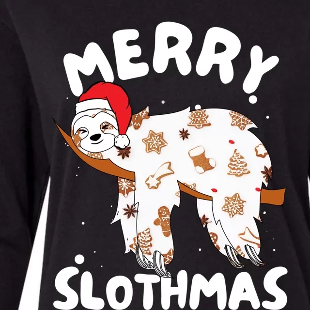 Merry Slothmas Funny Christmas Sloth Gift Womens Cotton Relaxed Long Sleeve T-Shirt