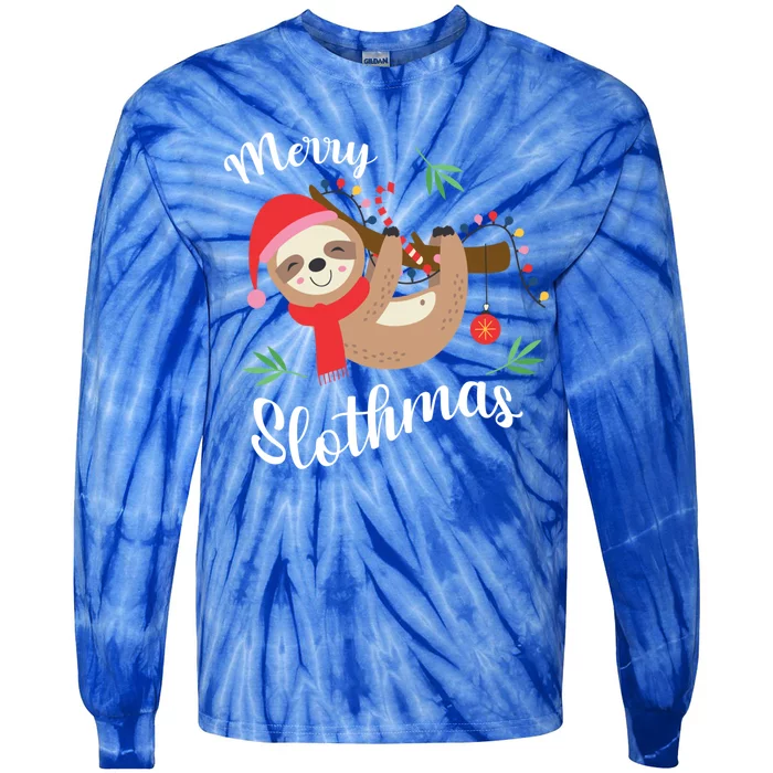 Merry Slothmas Funny Christmas Xmas Design For Sloth Lovers Gift Tie-Dye Long Sleeve Shirt