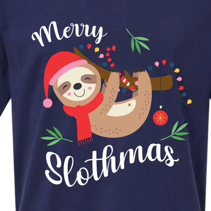 Merry Slothmas Funny Christmas Xmas Design For Sloth Lovers Gift Sueded Cloud Jersey T-Shirt