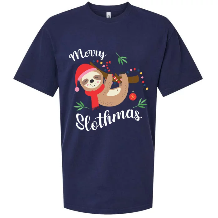 Merry Slothmas Funny Christmas Xmas Design For Sloth Lovers Gift Sueded Cloud Jersey T-Shirt