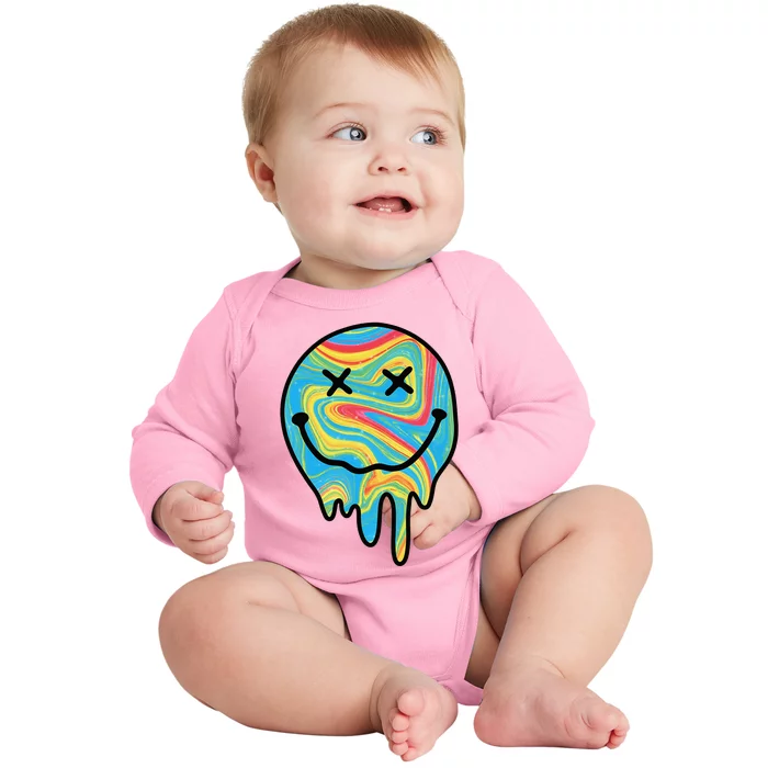 Melting Smile Funny Smiling Melted Dripping Happy Face Cute Baby Long Sleeve Bodysuit