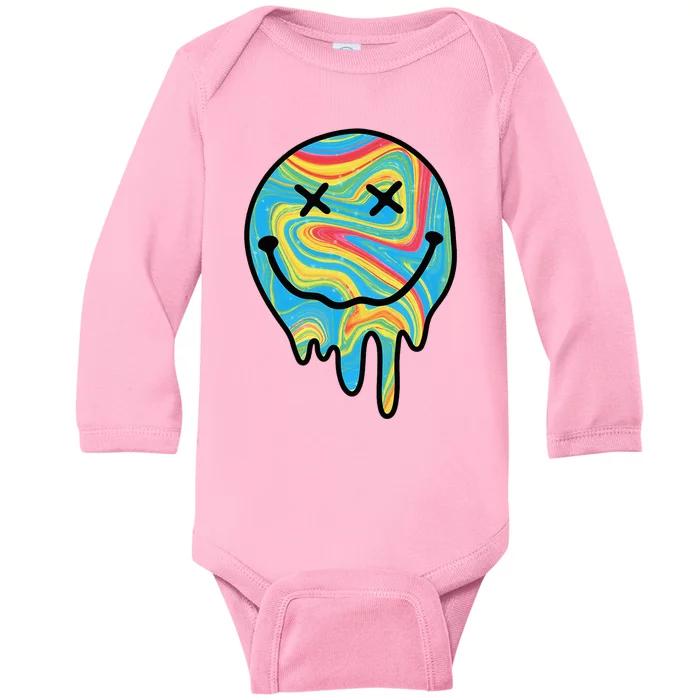 Melting Smile Funny Smiling Melted Dripping Happy Face Cute Baby Long Sleeve Bodysuit