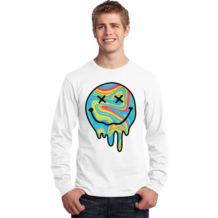 Melting Smile Funny Smiling Melted Dripping Happy Face Cute Long Sleeve Shirt