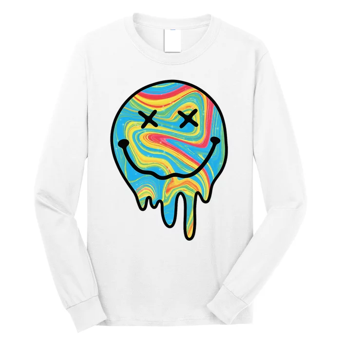 Melting Smile Funny Smiling Melted Dripping Happy Face Cute Long Sleeve Shirt