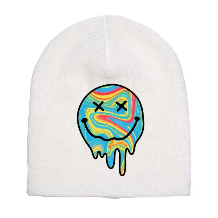 Melting Smile Funny Smiling Melted Dripping Happy Face Cute Short Acrylic Beanie