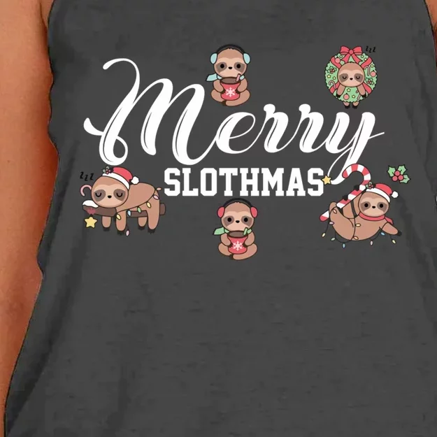 Merry Slothmas Funny Sloth Christmas Cute Animal Kingdom Cute Gift Women's Knotted Racerback Tank