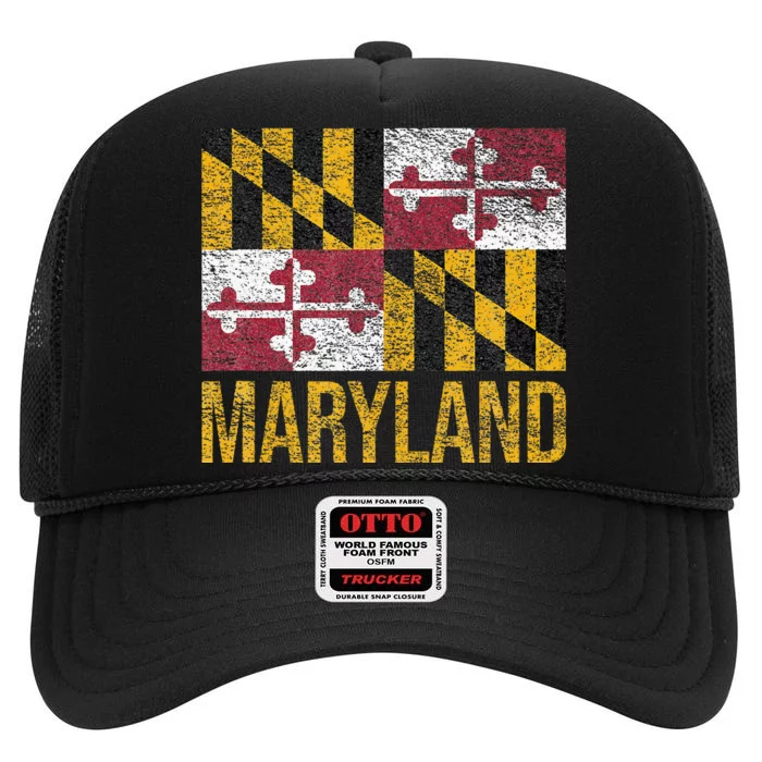 MARYLAND STATE FLAG ANNAPOLIS BALTIMORE CHESAPEAKE BAY High Crown Mesh Trucker Hat